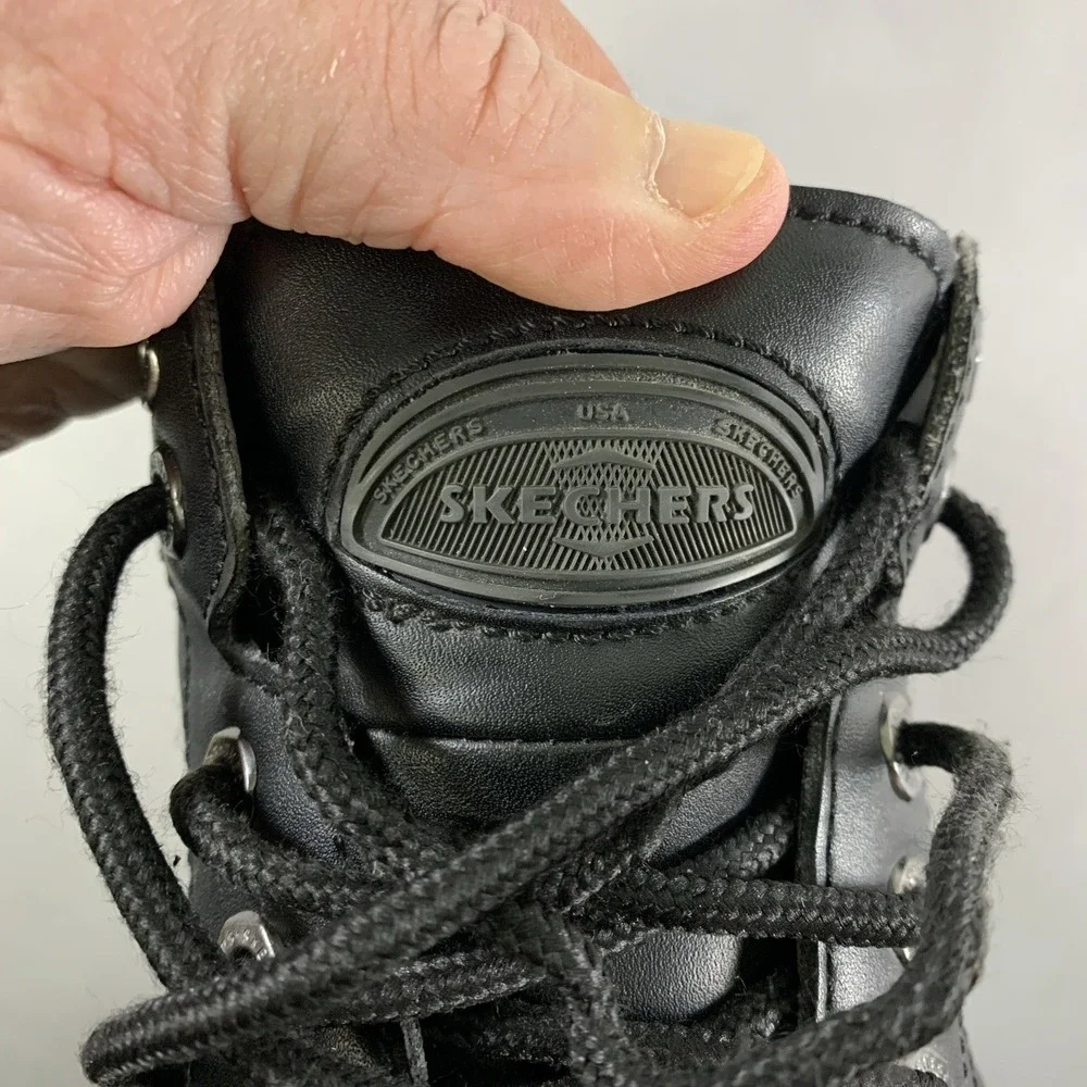 Skechers Mens Y2K Leather Lace Up Lug Sole Work Boots Size 10.5 Extra Wide Black